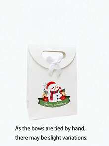 Christmas Paper Gift Bag With Bow Decoration, Christmas Snowman And Tree Pattern Portable Handheld Gift Bag, Holiday Party Favor Flip-Top Gift Bag, Christmas Gift Packaging Supplies - A - View 9