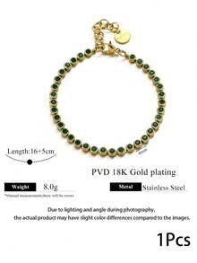 1pc 304 Stainless Steel Colorful CZ Tennis Bracelet, Adjustable Waterproof Stackable Rhinestone Wrist Jewelry For Women Daily Party Gift Fall Style - Bracelet - View 6