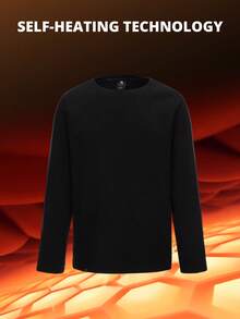 CAMEL CROWN Outdoor Fleece Jacket, Spring/Autumn Fleece Lined Long Sleeve T-Shirt, Men's Crew Neck Anti-Static T-Shirt - Black - View 4