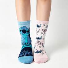 1 / 5 Pairs Official Licensed Disney Lilo & Stitch Hibiscus Flower Print 5 Packs Crew Socks, Soft Cotton Casual Socks - Style Random - View 3