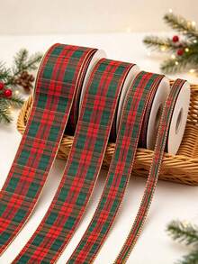 1/2pcs 5Yards Red And Green Plaid Ribbon With Luxurious Gold Edge Pattern, Suitable For Gift Wrapping, Holiday Celebrations, Making Bows, Wreaths And Other DIY Crafts - Multicolor - View 7