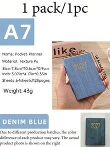 1pc 2027 A7 Pocket Planner, Textured PU Cover Weekly Planner, 128 Pages English Schedule Notebook, Portable Mini Pocket Diary, Time Management Planning Book, New Year And Christmas Office School Gift - Multicolor - View 15