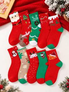 5/10PAIRS Christmas Socks For Women And Men, Festive Crew Socks With Santa, Reindeer & Snowman Designs, Holiday Gift Socks - Multicolor - View 1