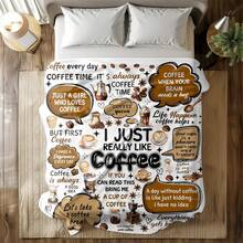 1pc Cartoon Letter Coffee Flannel Blanket, Novel Flannel Blanket, Soft And Comfortable For All Seasons, Nap, Office, School, Home, Picnic, Travel, Gift - Letter Coffee - View 5