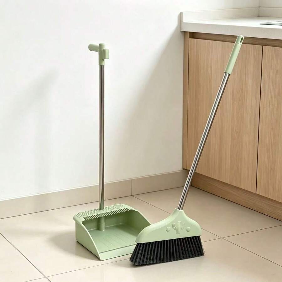 1pc 2-In-1 Broom And Dustpan Set, Anti-Stick Long Hair Long Handle ...