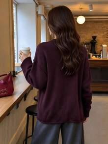 Just Masa Women's Casual Simple Basic Knit Sweater,Vintage Loose Round Neck Dropped Shoulder Long Sleeve Pullover,For Fall Winter Outfit,Daily Wear - Dark Brown - View 6