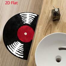 1pc HD 2D Flat Printed Floor Mat, Vinyl Record Pattern Design Style Rectangular Kitchen Rug, High Quality Suitable For Dining Room, Bedroom, Kitchen, Balcony, Entrance, Machine Washable, Dotted Bottom Mat, Soft Fabric, Barefoot Friendly, Holiday New Product, Perfect Home Decor, Vinyl Record Theme Decorative Rug - Black - View 3