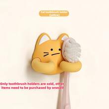 Cute Cat Toothbrush Holder, Wall-Mounted Self-Adhesive Silicone Bathroom Storage, Quick Drainage Space-Saving Multi-Purpose Wall Shelf, Suitable For Toothbrushes, Makeup Brushes, Razors - Multicolor - View 10