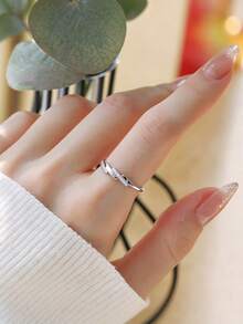 5pcs/Set Silver-Tone Minimalist Luxury Versatile Elegant Exquisite Copper-Inlaid Cubic Zirconia Super Shiny Geometric Cross Double-Layer Adjustable Rings Commuter Set, Suitable For Women's Daily Wear, Holiday Gifts - 5-piece Set, Style a - View 7