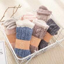 1/3/5/10/15/20 Pair Set, Plush Socks Soft And Comfortable Fluffy Slippers For Winter Warmth, Plush Socks For Christmas, Ladies' Gift - Multicolor - View 1