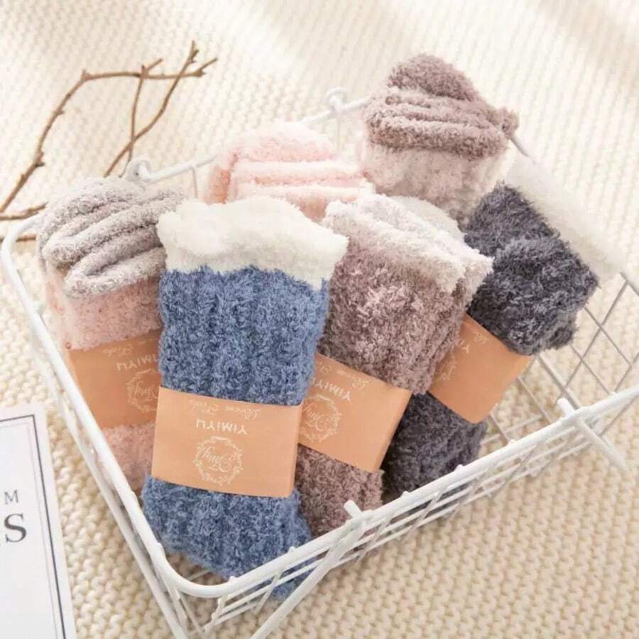 1/3/5/10/15/20 Pair Set, Plush Socks Soft And Comfortable Fluffy Slippers For Winter Warmth, Plush Socks For Christmas, Ladies' Gift - Multicolor - View 1