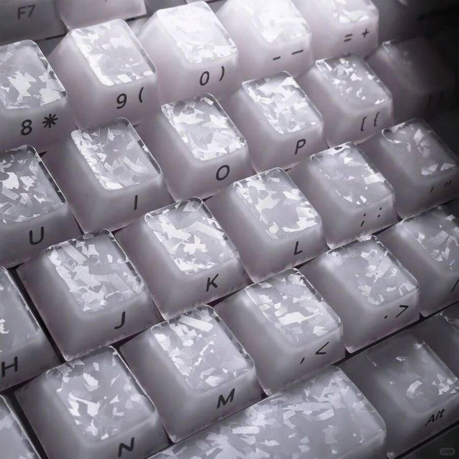 126pcs Crystal White Jelly Carbon Fiber Texture Side-Printed Keycaps, Cherry Height, ABS+PC Material, Semi-Transparent, Compatible With 61/64/68/75/84/87/98/104/108 Keys Mechanical Keyboards, Compatible With Cherry/Gateron MX Switches, Suitable For Gifts And Personal Use, Hot-Swappable Keycaps, Highly Attractive Personalized Keycaps, Keyboard DIY, Custom Keycaps, Desktop Matching, Customized Keycaps, Keycap Set, Gaming Keycaps, Keyboard Accessories, Cute Keycaps - View 1
