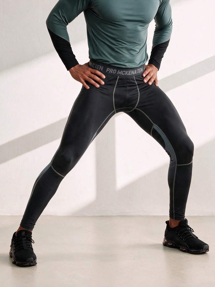 Driftmere Men's Compression Pants With Thermal Lining, High Elasticity, Quick Dry, Thick Cropped Bottoms For Sports, Running, Basketball,Winter Black Fall - Black - View 1