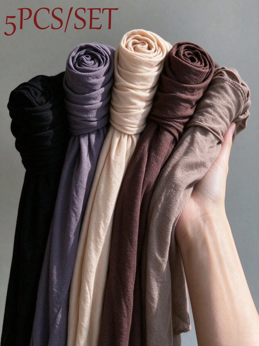 5PCS/SET Women's New Large Size Hijab Headscarf Long Scarf Solid Color Casual Soft, Family Combo Pack, Affordable Set, Suitable For Daily Wear, Multiple Color Options - 5PCS-earth Tone - View 1