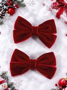 2pcs/Set Burgundy Bow Hair Clips For Girls, Cute Crocodile Clip Hair Accessories, Christmas Gift, Suitable For Daily Wear And Party - Burgundy - View 1