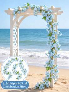 2pcs Light Blue Artificial Chrysanthemum Vine, Soft Synthetic Spring Garland With Delicate Petals For Wedding Party Home Living Room Wall Balcony Railing Dining Table Decor - Multicolor - View 3