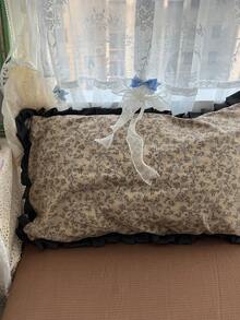 棕色碎花荷葉邊4件套床上用品，浪漫法式鄉村風，透氣柔軟四季通用，包含1件被套、1件床單、2件枕套，不含填充物，適用於臥室、宿舍、居家使用，多尺寸可選 - 棕色 - 查看 6