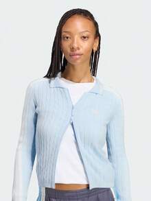 Adidas Originals Women's ORIGINALS KNITTED FULL ZIP TOP Casual Double Zipper Cable Knit Cardigan Sweater Jacket LI0053 - Baby Blue - View 5