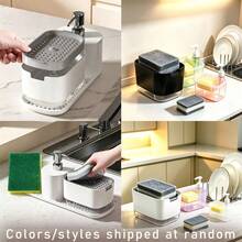 Manual Press Dish Soap Dispenser With Sponge Holder, Leak-Proof Multifunctional Countertop Dish Soap Container, Minimalist Home Kitchen Sponge Storage Soap Box, Suitable For Kitchen Sink, Style/Color Randomly Shipped - Multiple Styles - View 10