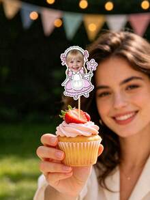 1/10/25/50/100/150pcs Customized Photo Cupcake Toppers, Personalized Face Cupcake Picks, 5 Patterns Available, Suitable For Birthday, Fun Personalized Cake Decor, Cute Unique Dessert Table Decor, Bachelorette Party Decoration, Party Favors Supplies - Multicolor - View 5