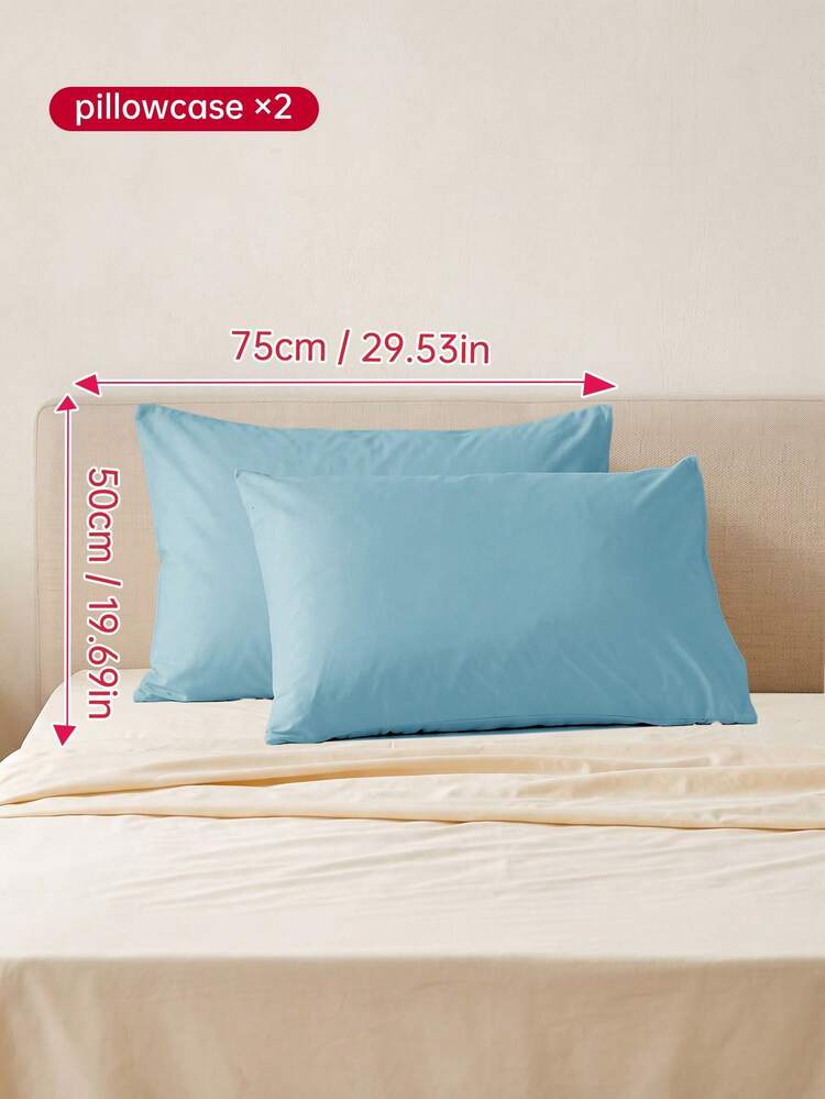 HONEY MOON 2pcs Ultra Soft Solid Color Pillowcases, Soft & Breathable, Envelope Closure, Wrinkle-Resistant, No Filling - Suitable For T/F/Q/K Size Home And Dorm, Blue - Blue - View 10