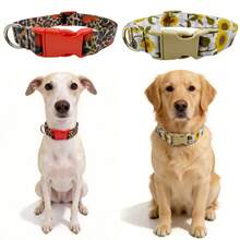 New Sunflower/Cherry Leopard Print Nylon Dog Collar, Soft Comfortable Wear-Resistant Fabric, No Choking, Lightweight And Burden-Free, Adjustable Length, Suitable For All Seasons, Easy To Fasten And Unfasten, Fits All Dog Breeds, Birthday Wedding Holiday Gift Pet Accessory - Multicolor - View 3