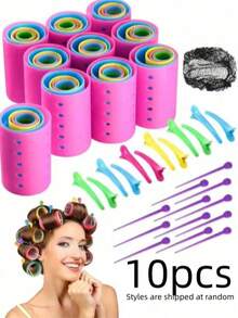 Herramientas de peinado con rizador de cabello colorido, pinzas para el cabello, redes para el cabello, pinzas antideslizantes, accesorios para el cabello de mujeres y niñas, 10 piezas de envío aleatorio - Multicolor - Ver 8