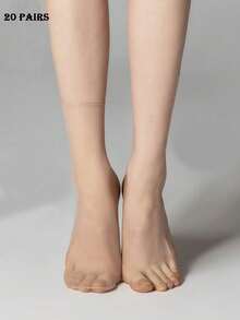 10/15/20 Pairs Transparent Nude Seamless Ultra-Thin Invisible Crystal Mid-Calf Socks For Women, Summer - Apricot - View 8