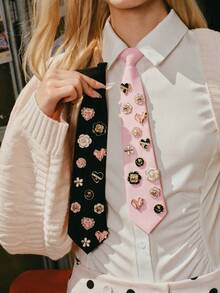 Popjeli 1pc Women's Tie-Free Necktie, Suitable For Casual, Street, Daily, Party, Gift - Multicolor - View 1