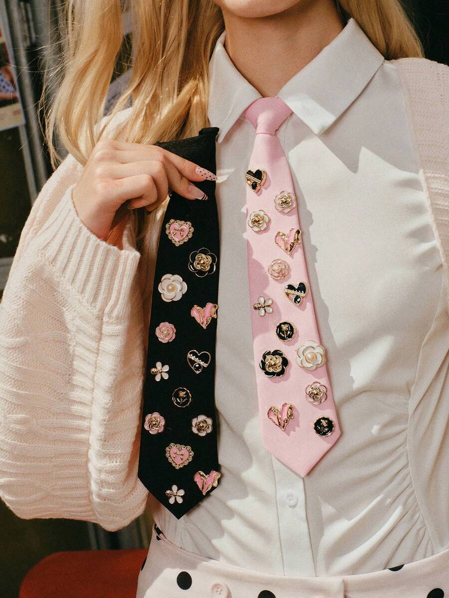 Popjeli 1pc Women's Tie-Free Necktie, Suitable For Casual, Street, Daily, Party, Gift - Multicolor - View 1