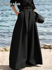 Fashionable High-End Loose Pleated Wide Leg Pants Autumn Fashion High-End Loose Pleated Wide Leg Pants Professional Office Halloween Christmas Luxury - Black - View 2