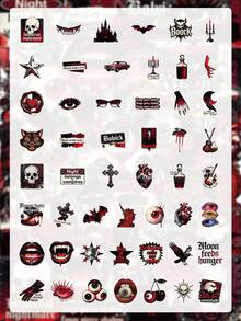 51 Pcs Aesthetic Dark Gothic PET Stickers, Waterproof Vampire Skull Grunge Decals, Journaling Scrapbook Sticker Set For Water Bottles Laptops Phone Cases Teens Adults - Vampire - View 10