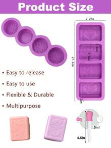 Multi-Pattern 4-Cavity Artistic Floral Silicone Mold, Exquisite Vintage Embossed Design, Easy Release Heat Resistant, Suitable For DIY Handmade Soap Molds, Aromatherapy Candle Molds, Artwork Making, Chocolate Molds, Home Multifunctional Molds - Multiple Styles - View 5