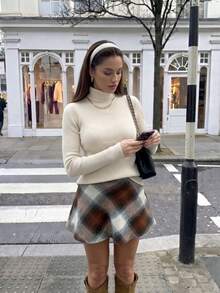 Vuslat Women's Elegant Slim Fit Turtleneck Solid Color Pullover Sweater, Inner Layer Long Sleeve Knit Pullover, Commute Christmas - Apricot - View 11