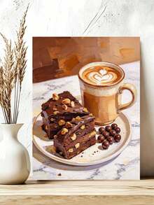 DIY Hazelnut Chocolate Cake With Latte (Frameless Or Framed) Paint By Numbers Kit(Acrylic) Arts & Crafts For Adult Beginners Home Wall Decor Holiday Gifts - Sets - View 3