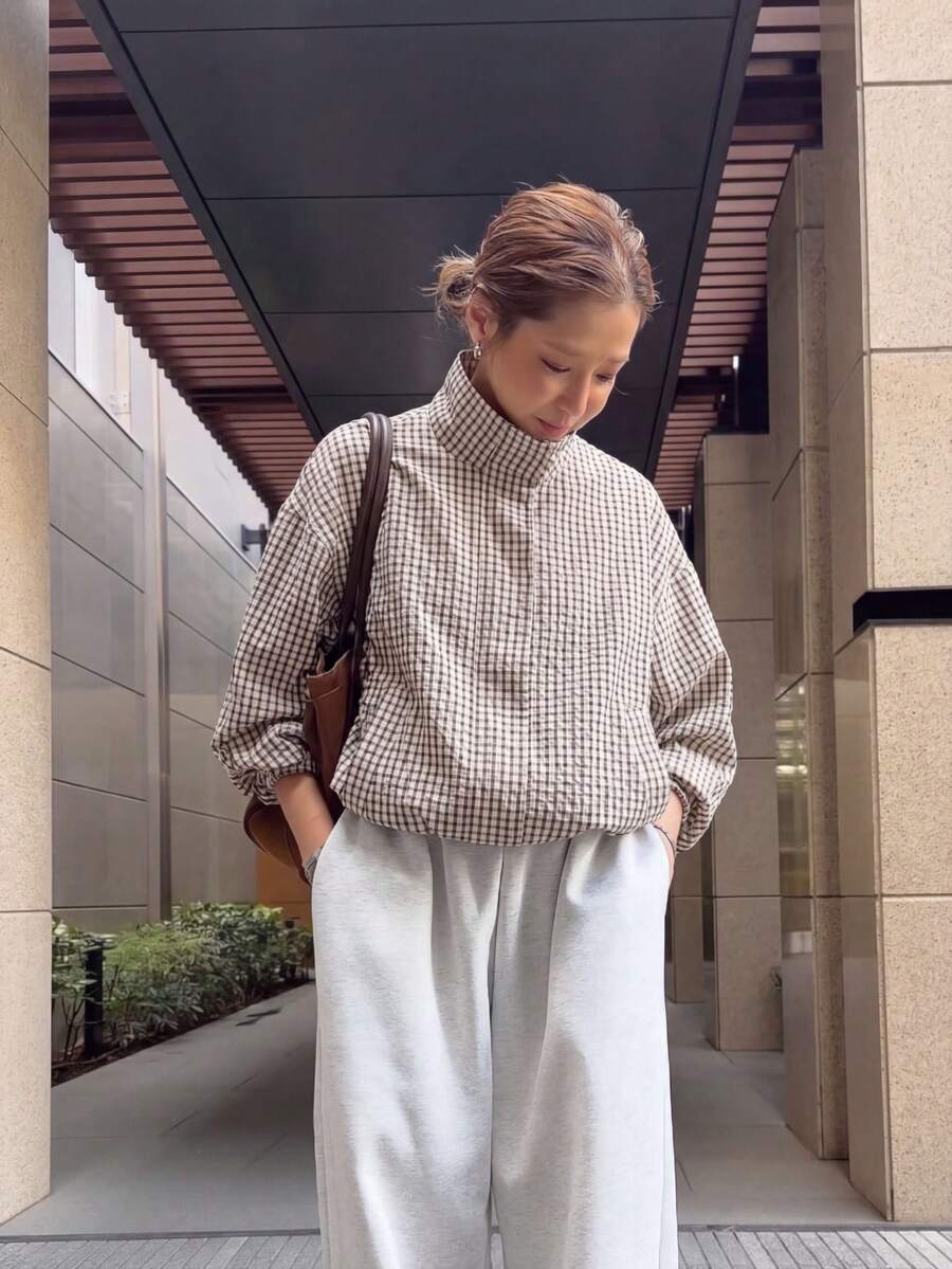 TWFS 女款秋季休閒優雅時尚寬鬆杏色格紋長袖夾克,適合萬聖節派對與聖誕節 - 杏色 - 查看 1