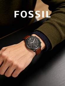 Fossil FS5512 Men's Quartz Chronograph Watch, Grey Dial With Roman Numerals, Brown Strap, Date Display, Business Casual Watch - Black - View 5