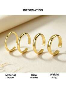 4pcs Women's Personalized Fashion Minimalist Open Adjustable Smooth Surface Hand Rings Jewelry Set, Suitable For Parties, Daily Wear, Personalized Layering - 4 Items - View 8