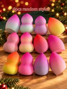 4/2pcs Random Dual-Color Gourd-Shaped Makeup Sponge Set – Christmas Series Beauty Tool Collection,Includes A Gift Bag - Multicolor - View 13