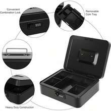 1 Large Heavy-Duty Metal Cash Box With Lock And Cash Tray - Key Lock With 2 Keys, Removable Coin And Bill Compartments, Sturdy Handle, Suitable For Home, Office And Retail Locations. Black Cash Box For Storing Bills, Coins And Valuables. - Designed For Cash Registers, Small Businesses And Retail Environments, With Removable Coin Tray And Stainless Steel Handle - Office/Store - A - View 10