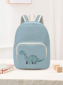 1pc Backpack, Children's Backpack, Corduroy Girl's School Bag, Travel Storage Bag, Dinosaur Print Design, Large Capacity Foldable Easy Storage Bag, Lightweight Burden Reduction, Multi-Pocket Layered Design + Zipper Closure, Partitioned Storage More Organized, Convenient And Practical For Retrieving Items, Suitable As Student School Bag - Multicolor - View 9
