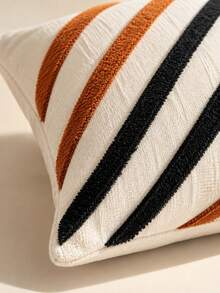 45X45cm 1PC Modern Abstract Geometric Throw Pillow, Textured Wavy Lines And Diagonal Stripe Designs, Black White Blue And Rust Orange Decorative Accent Cushion For Sofa, Bedroom And Living Room - Multicolor - View 6