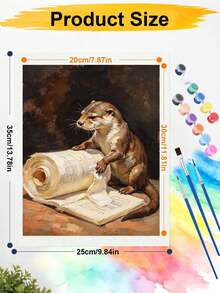 Otter Reading Scrolls And Books DIY Digital Painting Kit, Retro Animal Portrait Frameless Oil Painting Wall Decoration - A - View 8