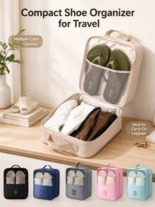 3pcs Portable Large Capacity Shoe Storage Bags, Suitable For Travel, Durable Dustproof Breathable Storage Boxes, Ergonomic Handles, Grey/Black, Compact Travel Gear, Practical Design - Multicolor - View 2