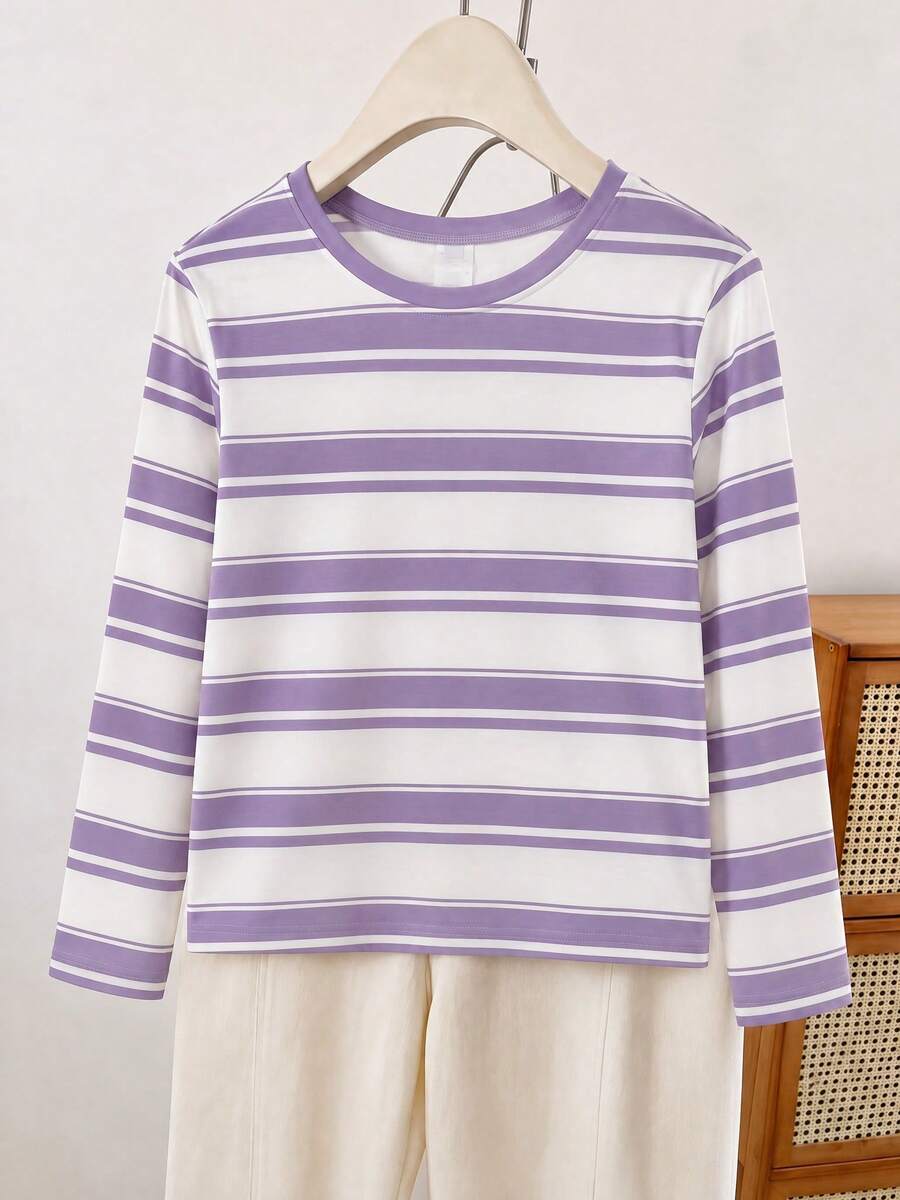 1pc Girls' American Retro Slouchy Wide Stripe Long Sleeve T-Shirt, Y2K ...
