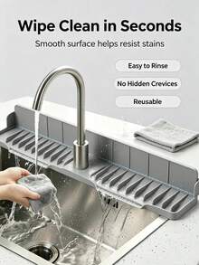 Faucet Splash Guard - A Non-Slip Drainage Mat, Suitable For Sinks, Quick Drying, Protects Bathroom And Kitchen Sinks. Easy To Clean Surface, Suitable For Single Hole Faucets, Suitable For Kitchen And Bathroom Washbasins (Please Select The Appropriate Size To Purchase) - Grey - View 1
