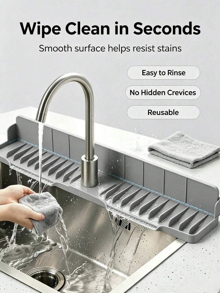 Faucet Splash Guard - A Non-Slip Drainage Mat, Suitable For Sinks, Quick Drying, Protects Bathroom And Kitchen Sinks. Easy To Clean Surface, Suitable For Single Hole Faucets, Suitable For Kitchen And Bathroom Washbasins (Please Select The Appropriate Size To Purchase) - Grey - View 1