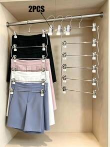 6-Tier Multi-Function Metal Clothes Rack With Skirt Clips And Pants Clips, White - Silver - View 14