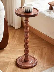 Vintage Style Round Side Table With Sturdy Wooden Base, Perfect For Living Room, Bedroom Or Office Decor, Minimalist Coffee Table Design With Natural Wood Grain Surface - Multicolor - View 5