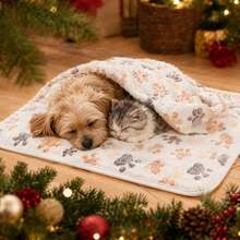1pc Puppy Blanket, Super Soft Warm Sleeping Pad, Paw Print Pattern, Fluffy Premium Fleece Pet Blanket, Flannel Blanket, Suitable For Small And Medium Dogs And Kittens - M Off-white Paw Print 76*52 - View 3